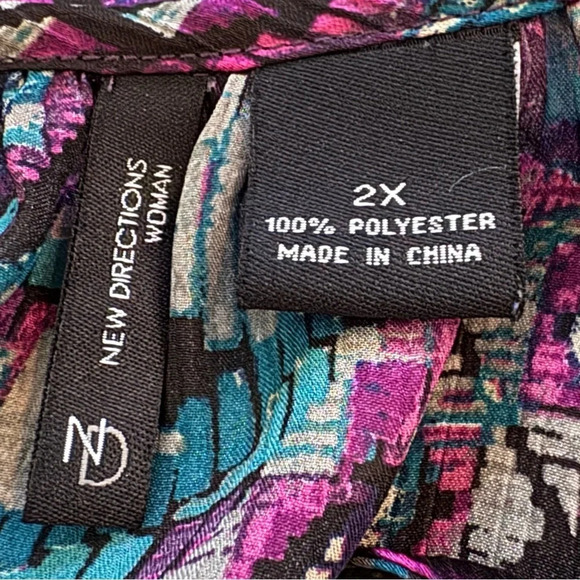 New Directions 2X Shirt Top Purple Button Up 3/4 Sleeve Keyhole Scoop Neck - Picture 5 of 6